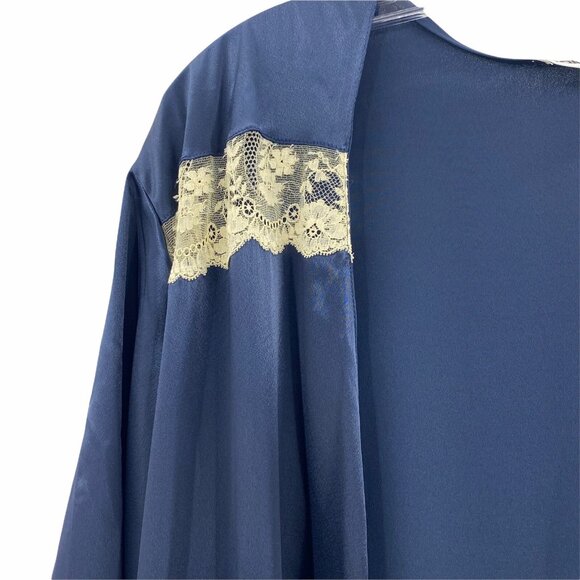 Vintage Calvin Klein OS Full Length Robe Navy Glossy Satin 90s Y2K Missing Belt - Picture 3 of 7